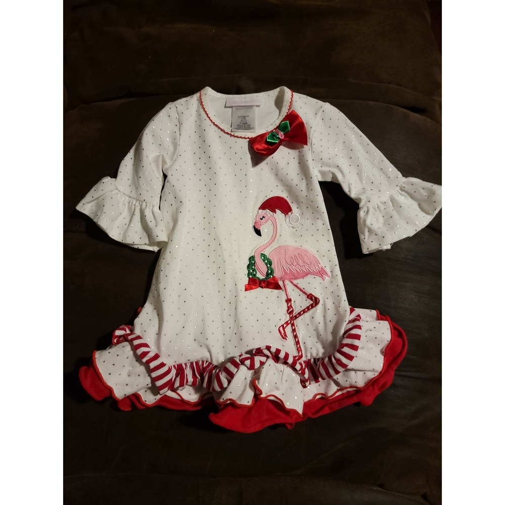 Bonnie baby Christmas holiday flamingo wreath dress size 18 months‎